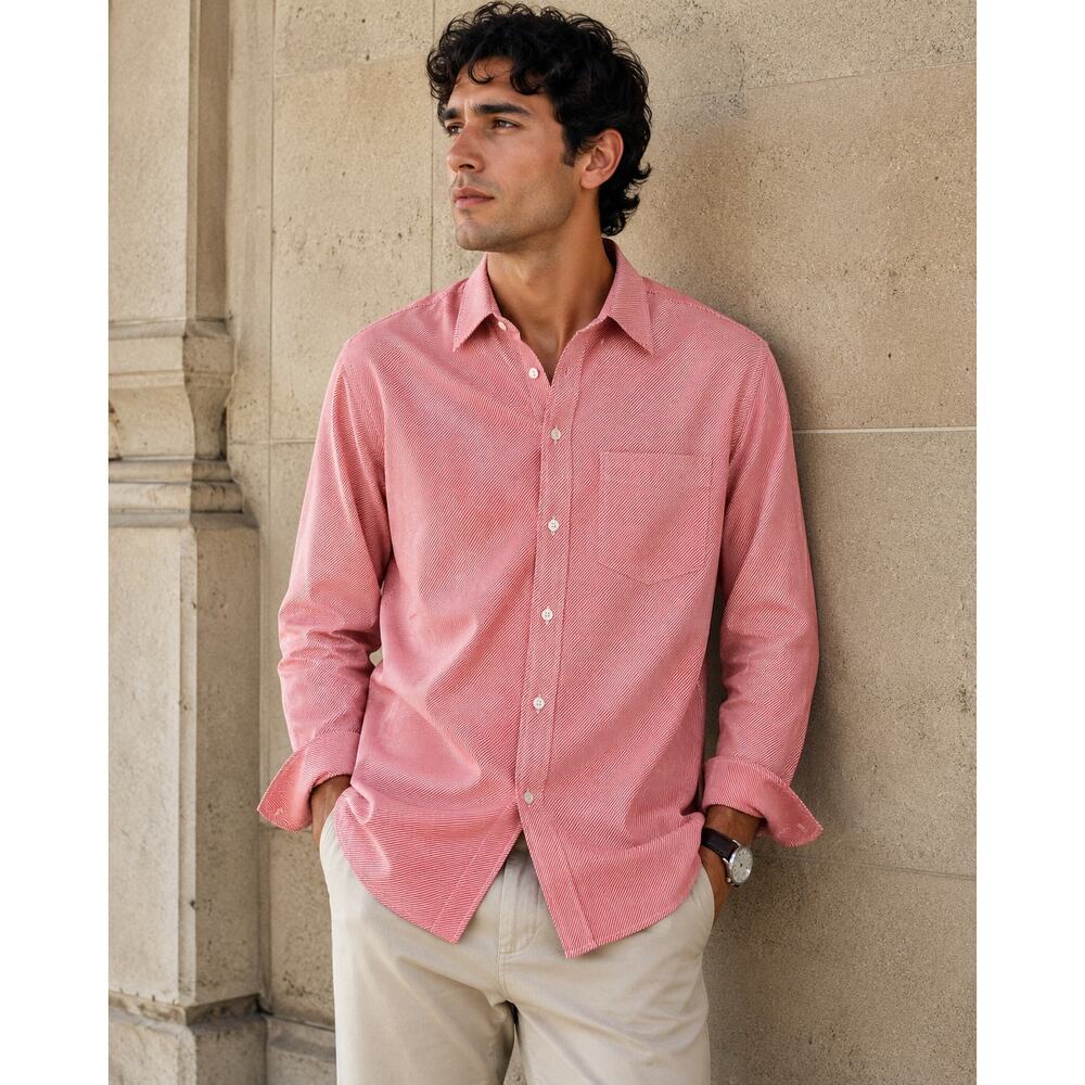Pendleton | Bridgeport Men's Pink White Herringbone Button Down Shirt Med Cotton